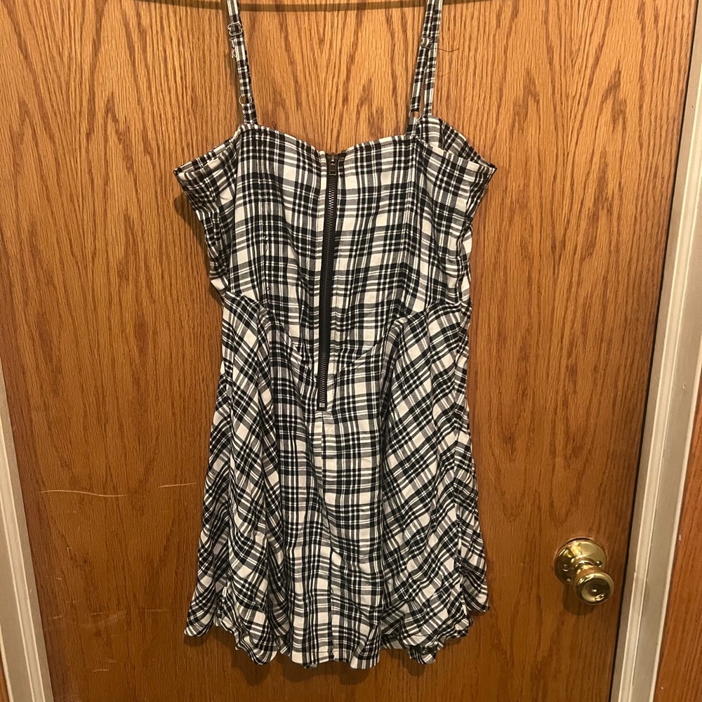 NWOT Self Esteem Lace-Up Corset Black & White Plaid Mini Dress Sz Small - Picture 4 of 7